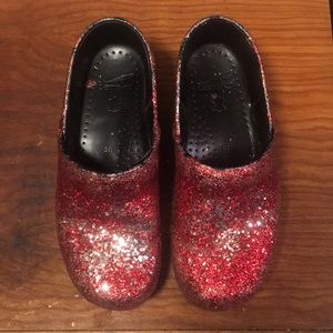 Red glitter danskos 38